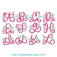 Heart Monogram Embroidery Font Set 